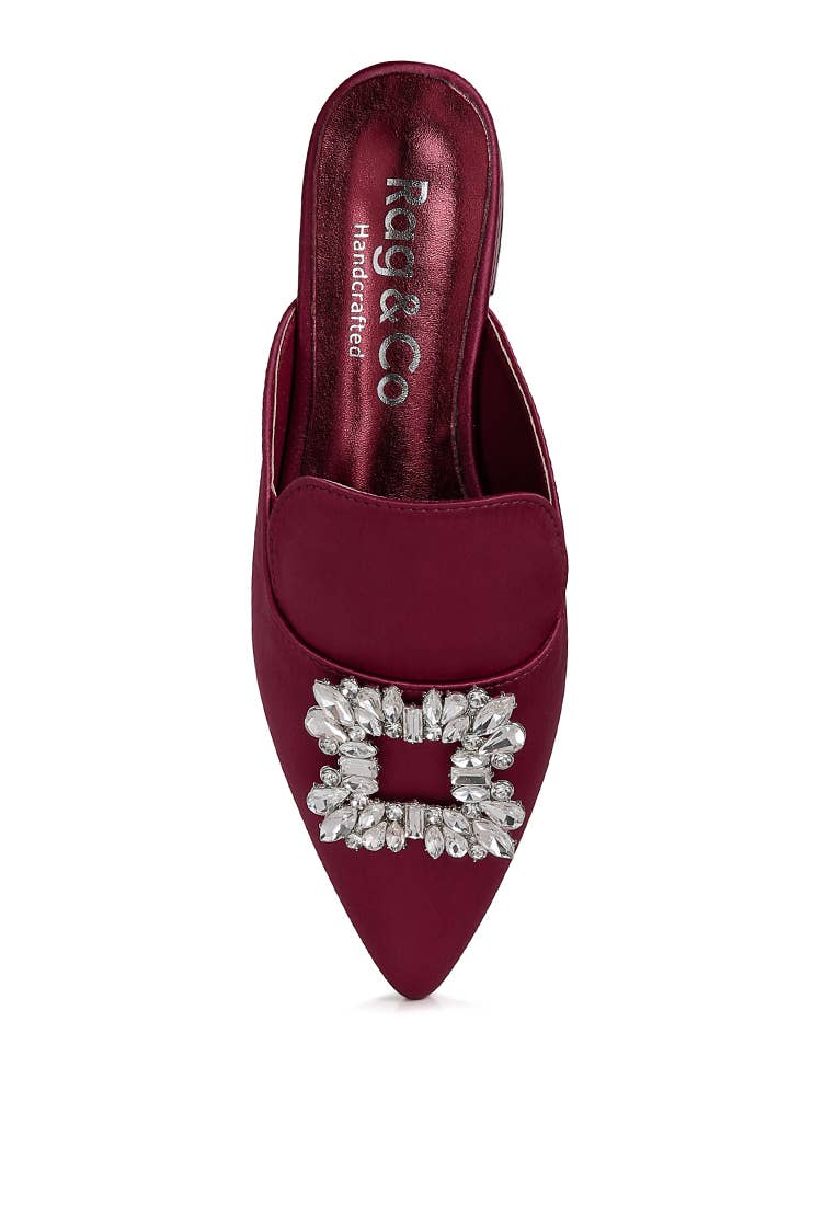 PERRINE Diamante Jewel Satin Mules in Black
