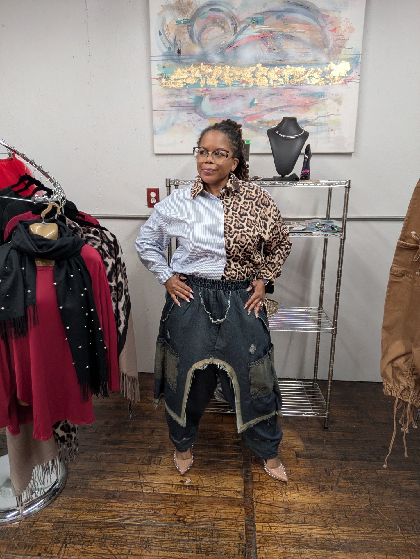Leopard/Stripe Blouse