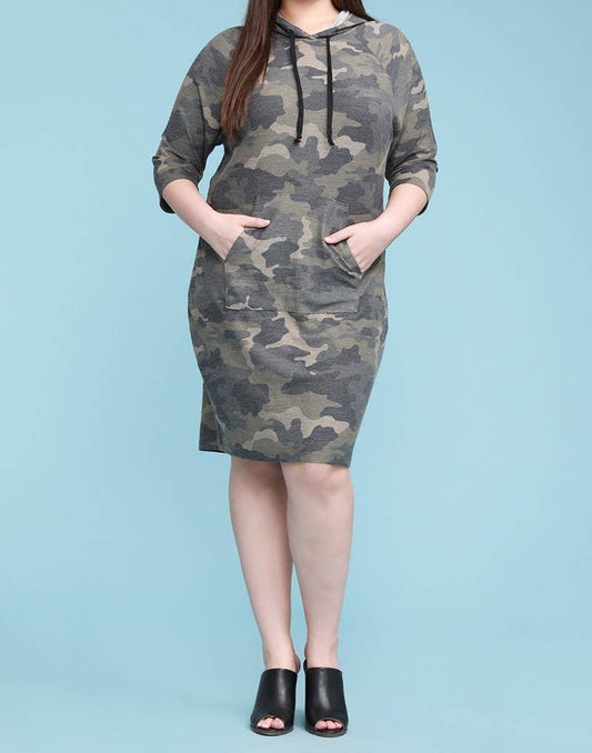 Curvy Hoodie Dress - French Terry Camo -