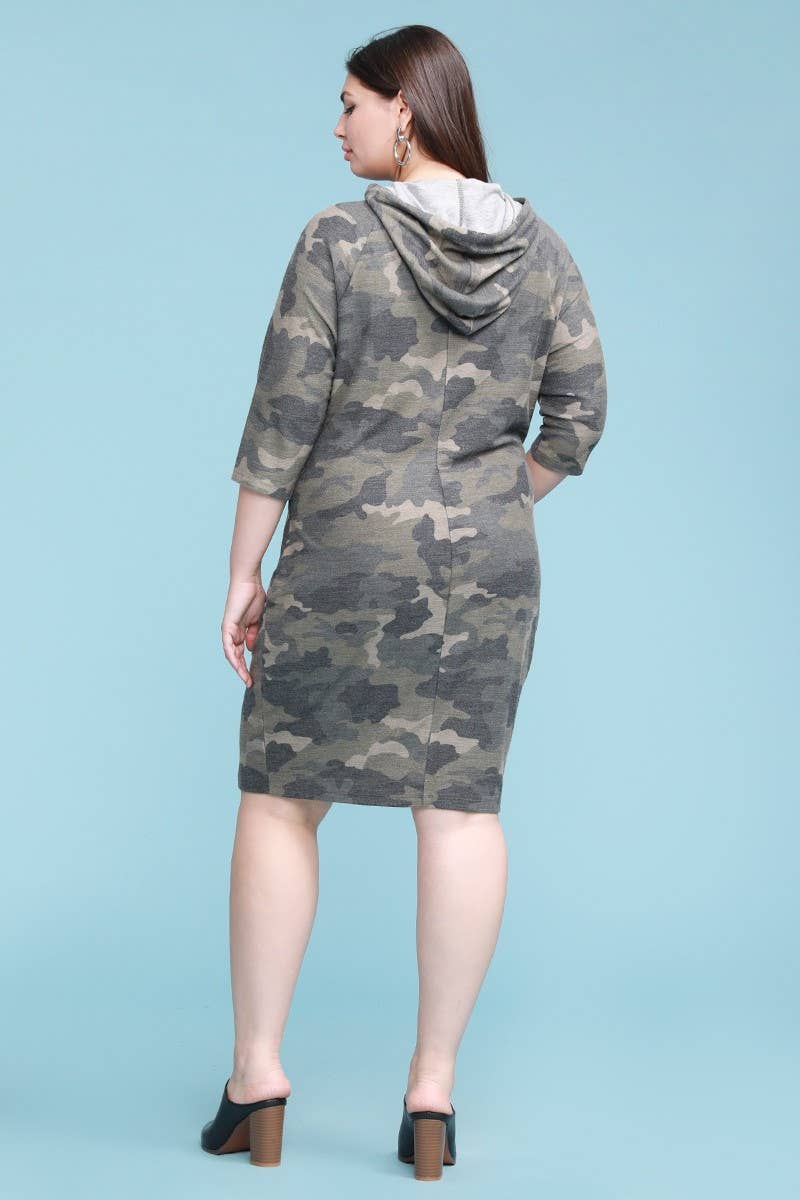 Curvy Hoodie Dress - French Terry Camo -