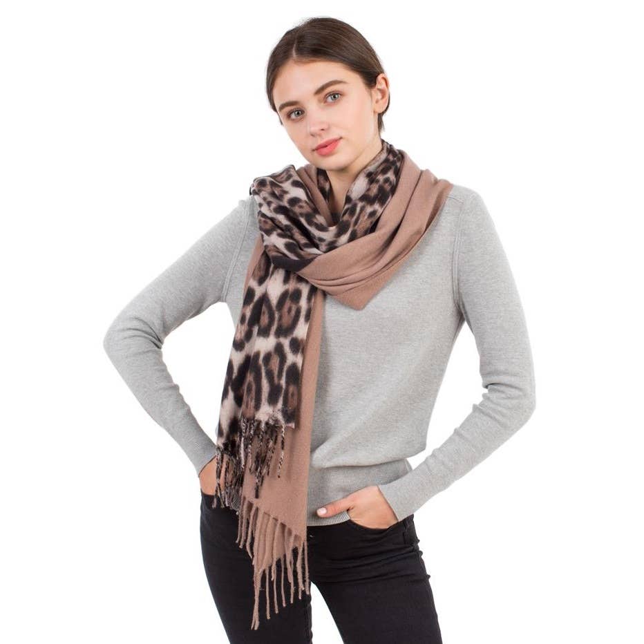 Half Leopard and Half Solid Oblong Scarf