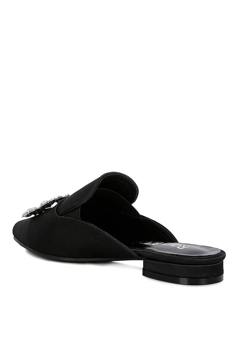 PERRINE Diamante Jewel Satin Mules in Black