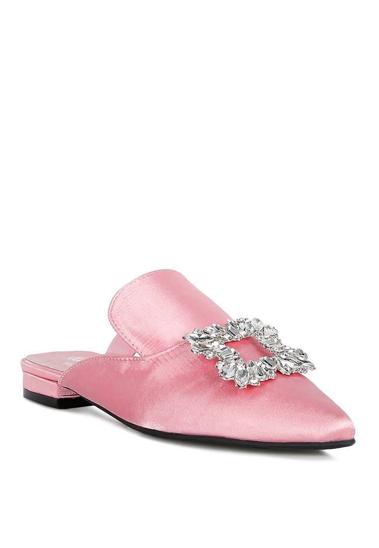 PERRINE Diamante Jewel Satin Mules in Black