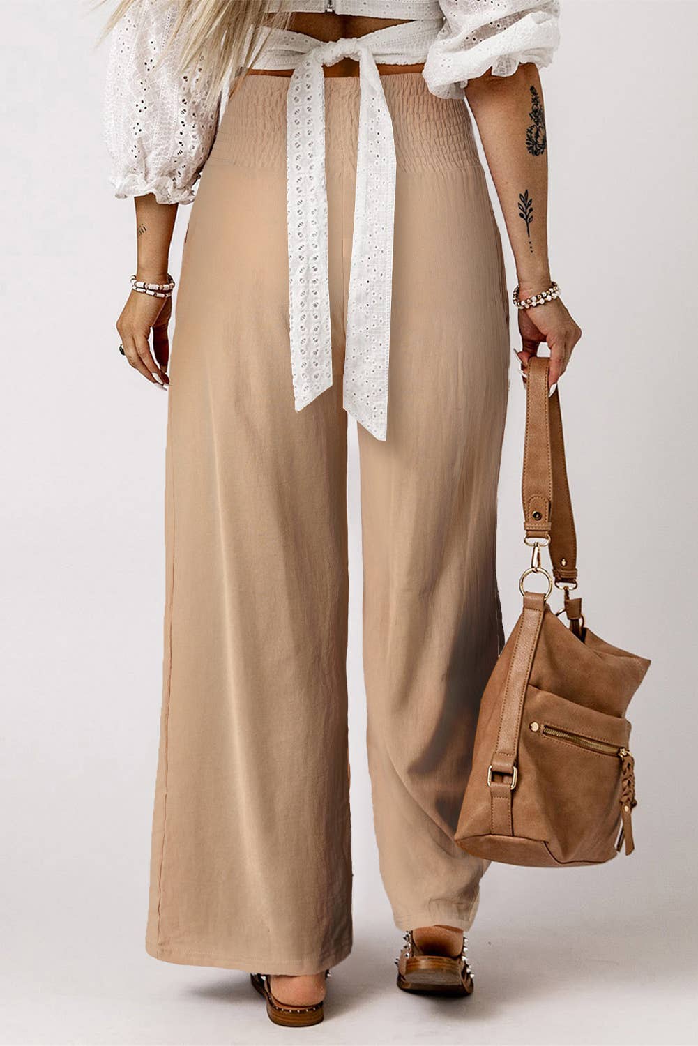 Smocked Wide Waistband High Waist Wide Leg Pants/S-3XL