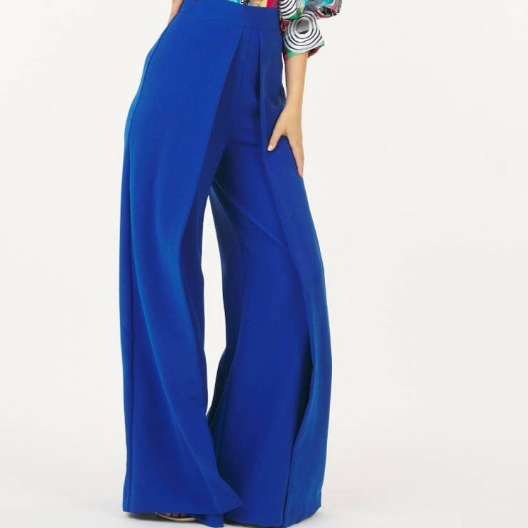 BLUE WIDE PLEATED PALAZZO PANTS