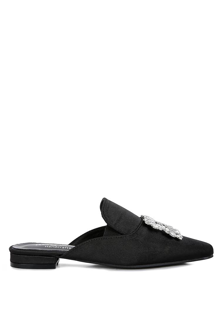 PERRINE Diamante Jewel Satin Mules in Black