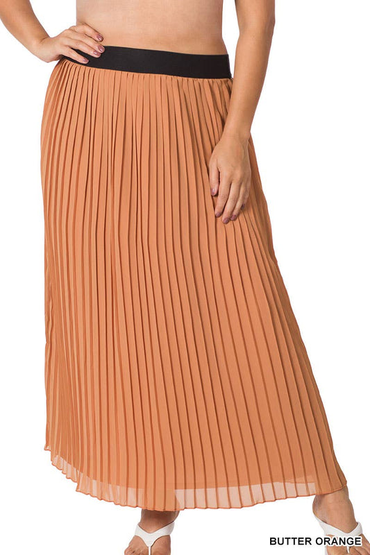 Plus Woven Chiffon High Waist Pleated Long Skirt
