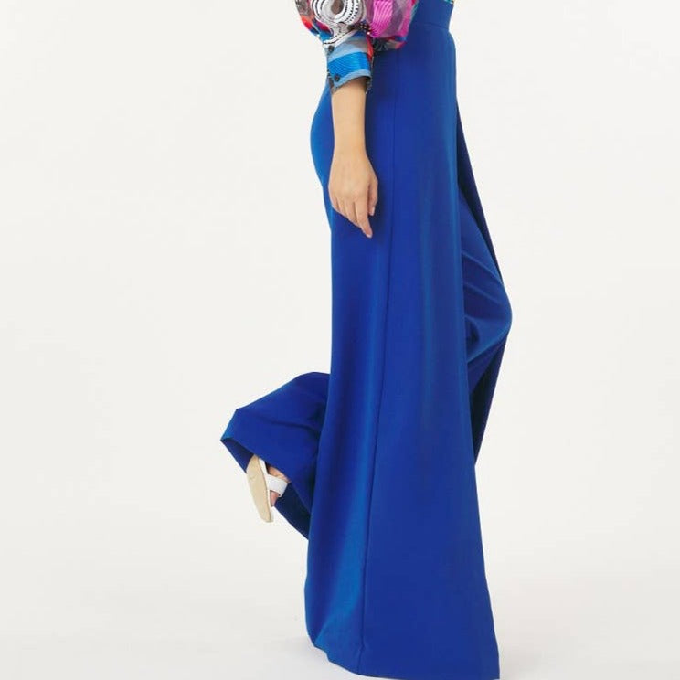 BLUE WIDE PLEATED PALAZZO PANTS