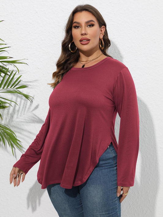 Round Neck Long Sleeve Side Slit Shirt