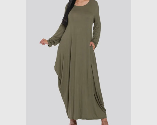 Long Sleeve Maxi Dress w/Pockets