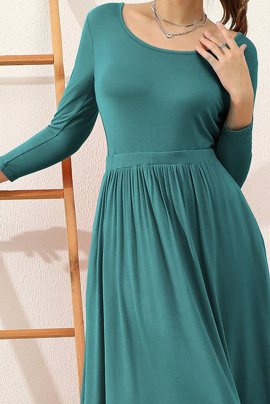 CWDMD809-P_PLUS SIZE U NECK A LINE WAIST BANDED SWING DRESS