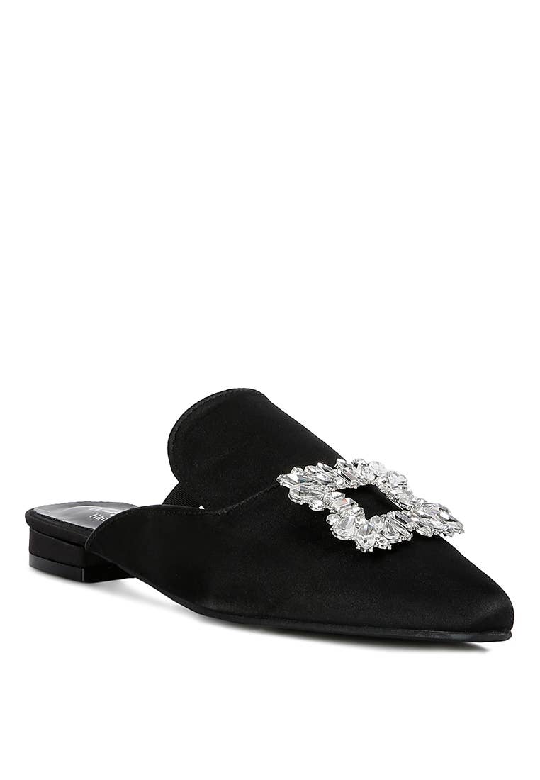 PERRINE Diamante Jewel Satin Mules in Black