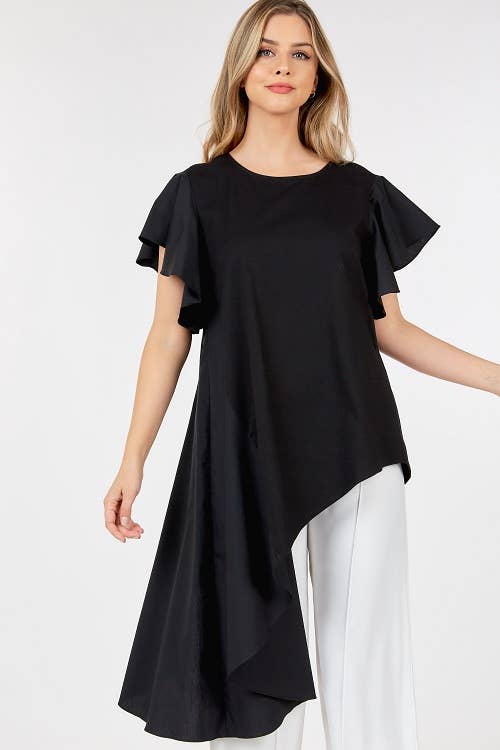 RUFFLE SLEEVE UNBALANCE TOP