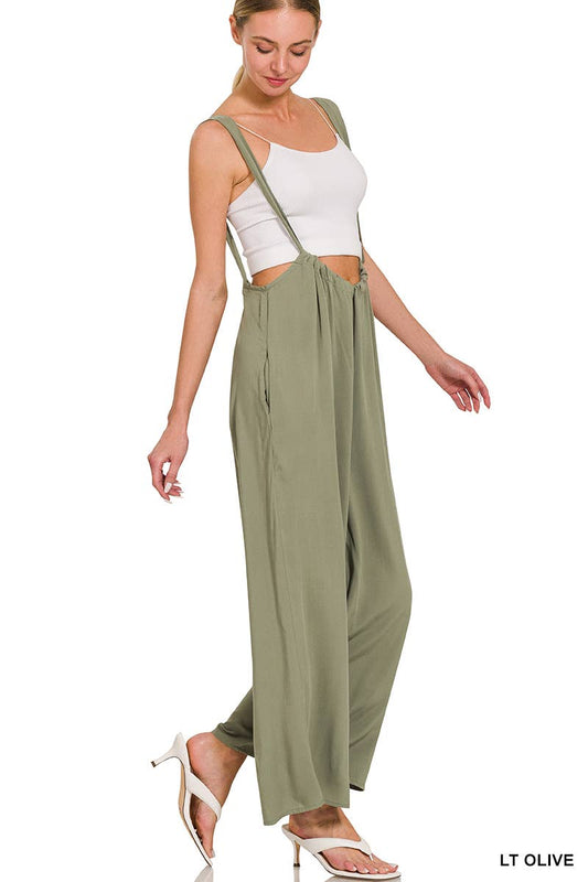 Autumn Tie Back Suspender Jumpsuit With Pockets