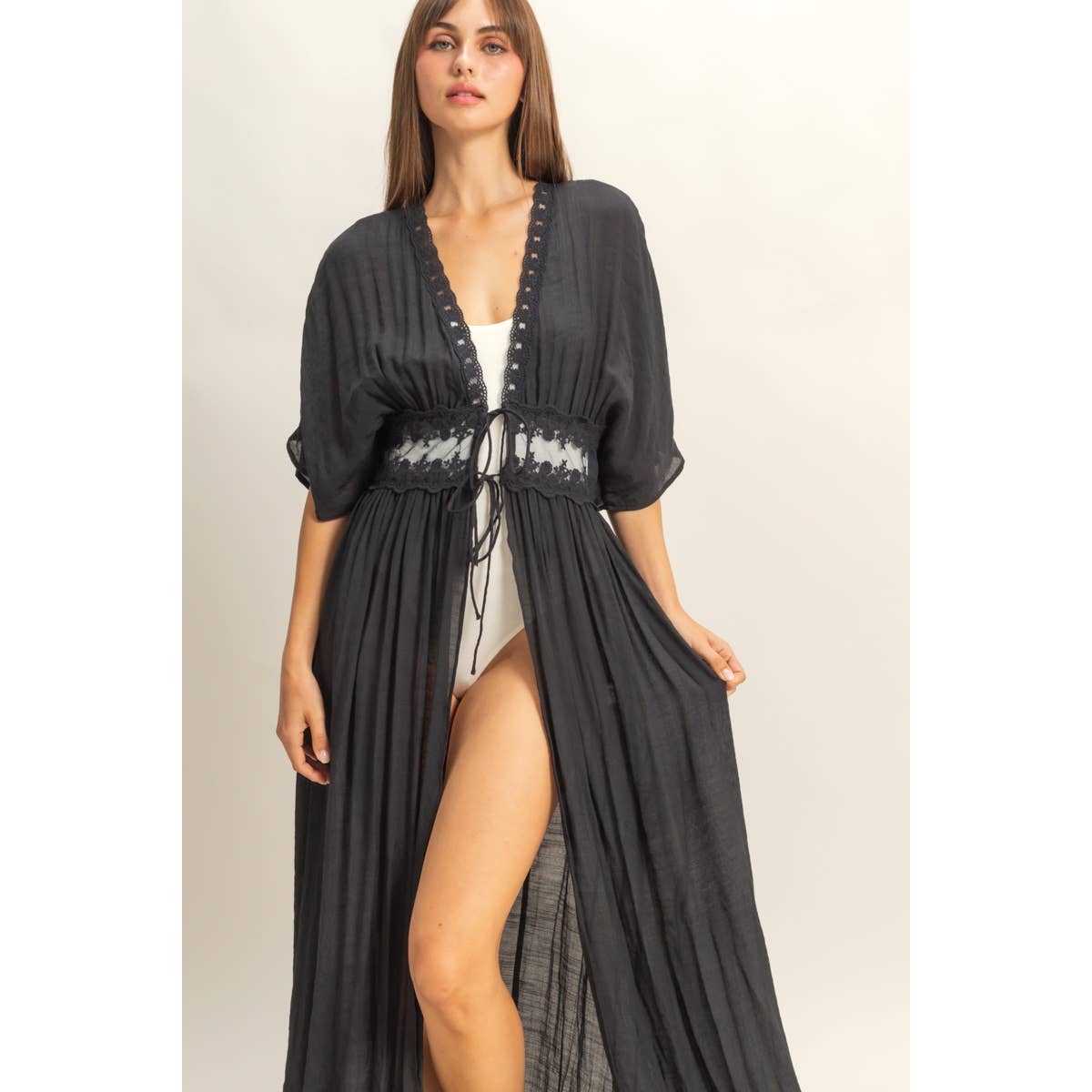 Tie-Front Lace Long Duster