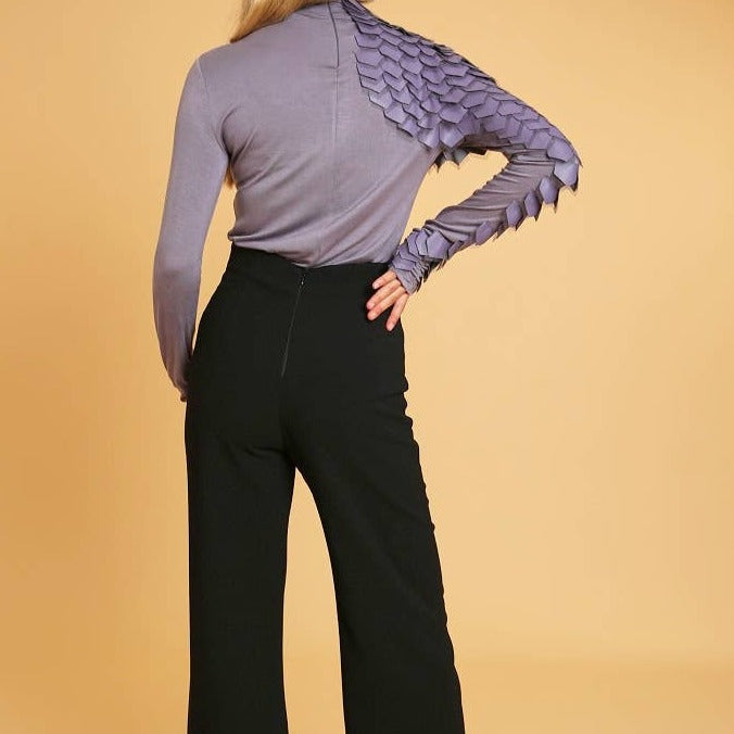 LONG SLEEVE LILAC SCALE LEATHER TOP