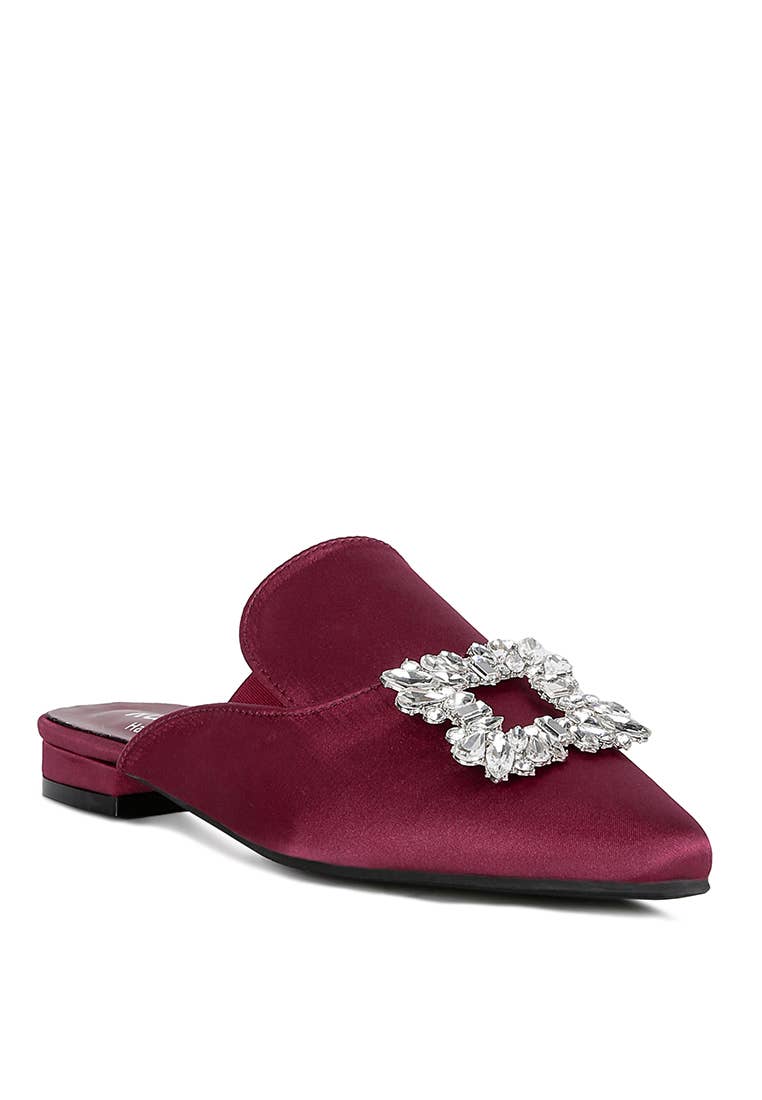 PERRINE Diamante Jewel Satin Mules in Black