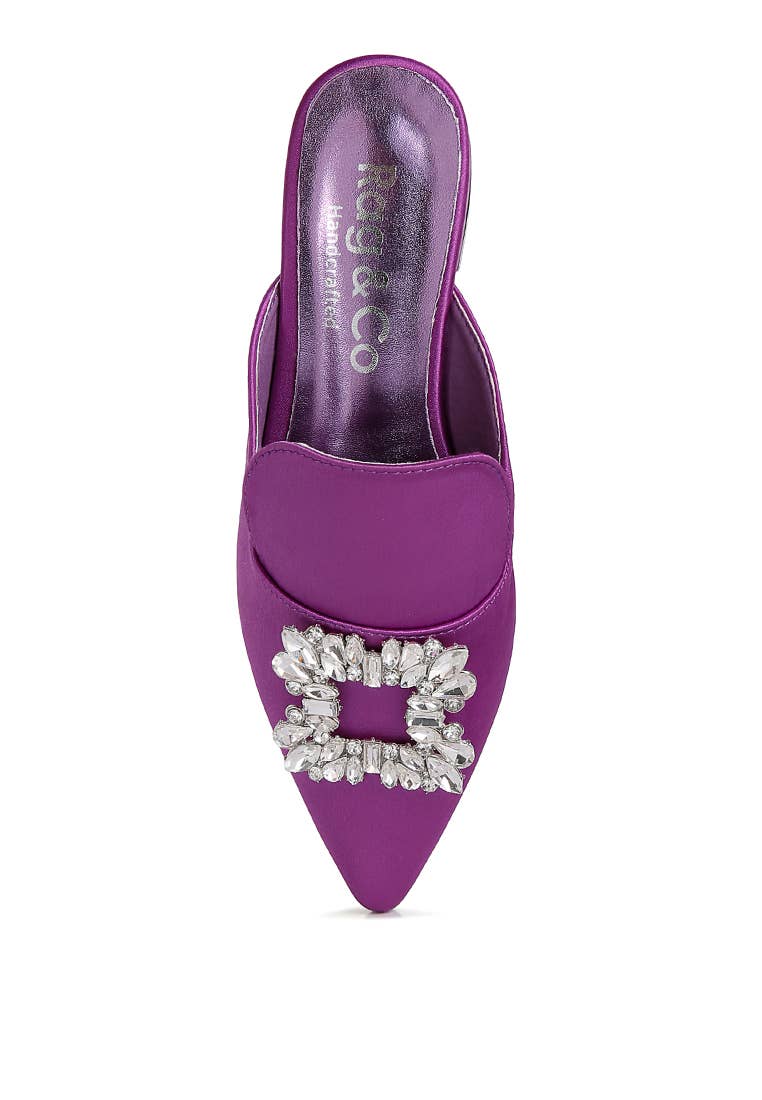 PERRINE Diamante Jewel Satin Mules in Black
