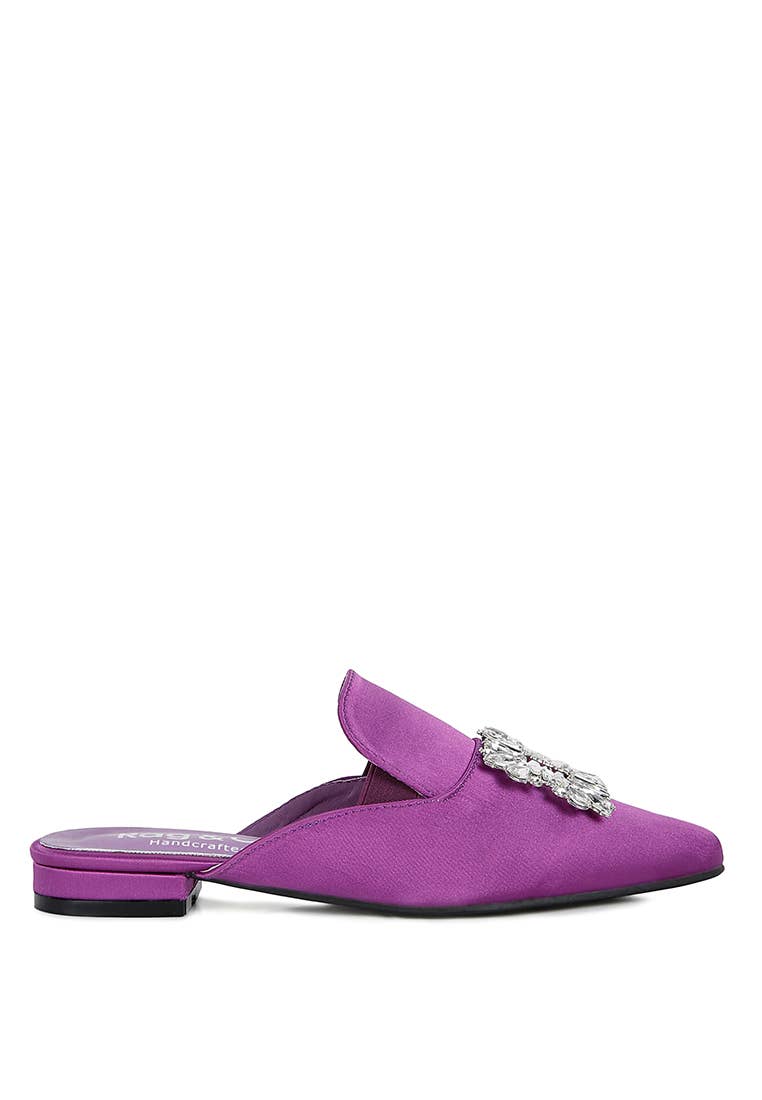 PERRINE Diamante Jewel Satin Mules in Black