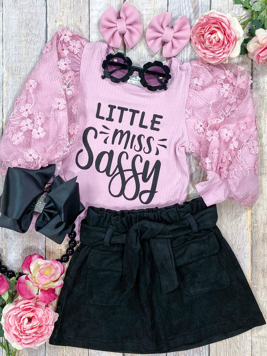 Little Miss Sassy Shirt & Black Skirt