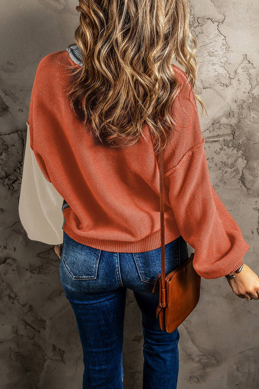 Colorblock Sweater with Statement Bishop Sleeves