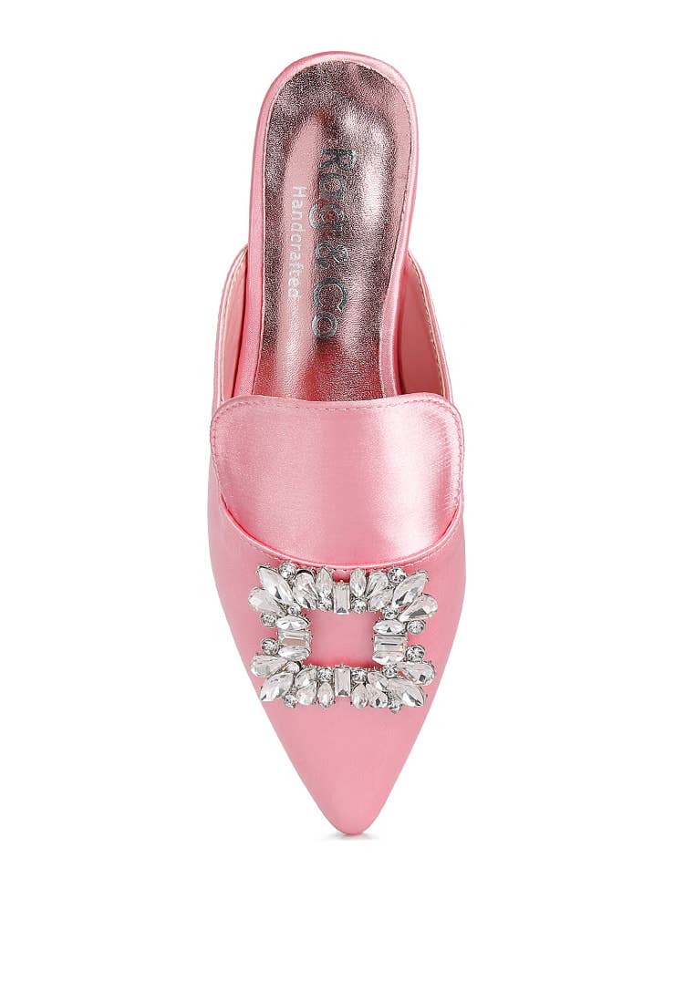 PERRINE Diamante Jewel Satin Mules in Black