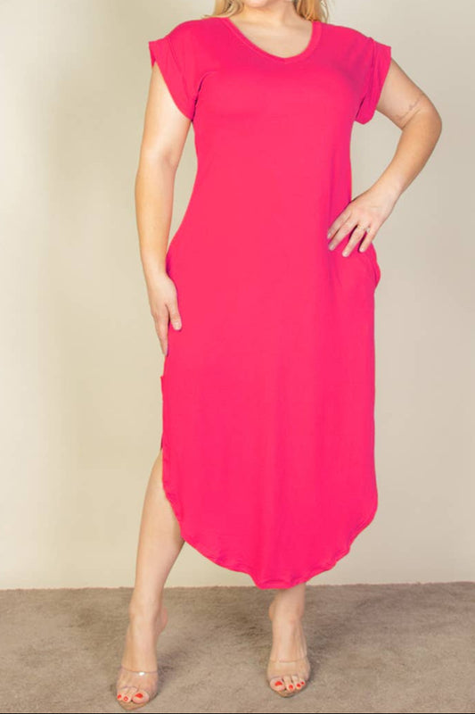 Curvy Hidden Pocket Batwing Sleeve Dress