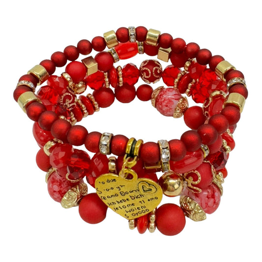 Natural Stone Heart Love Letter Charm Bracelet Set
