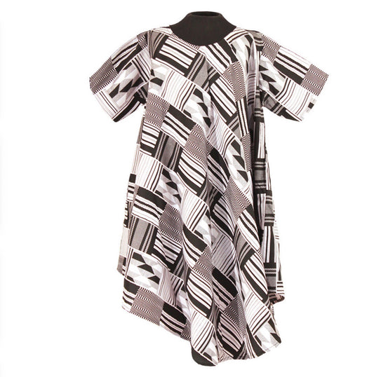 Black/White Kente Midi Dress
