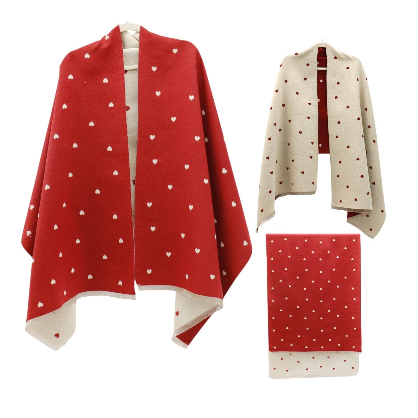 Cashmere Feel Winter Reversible Mini Heart Patten Scarf