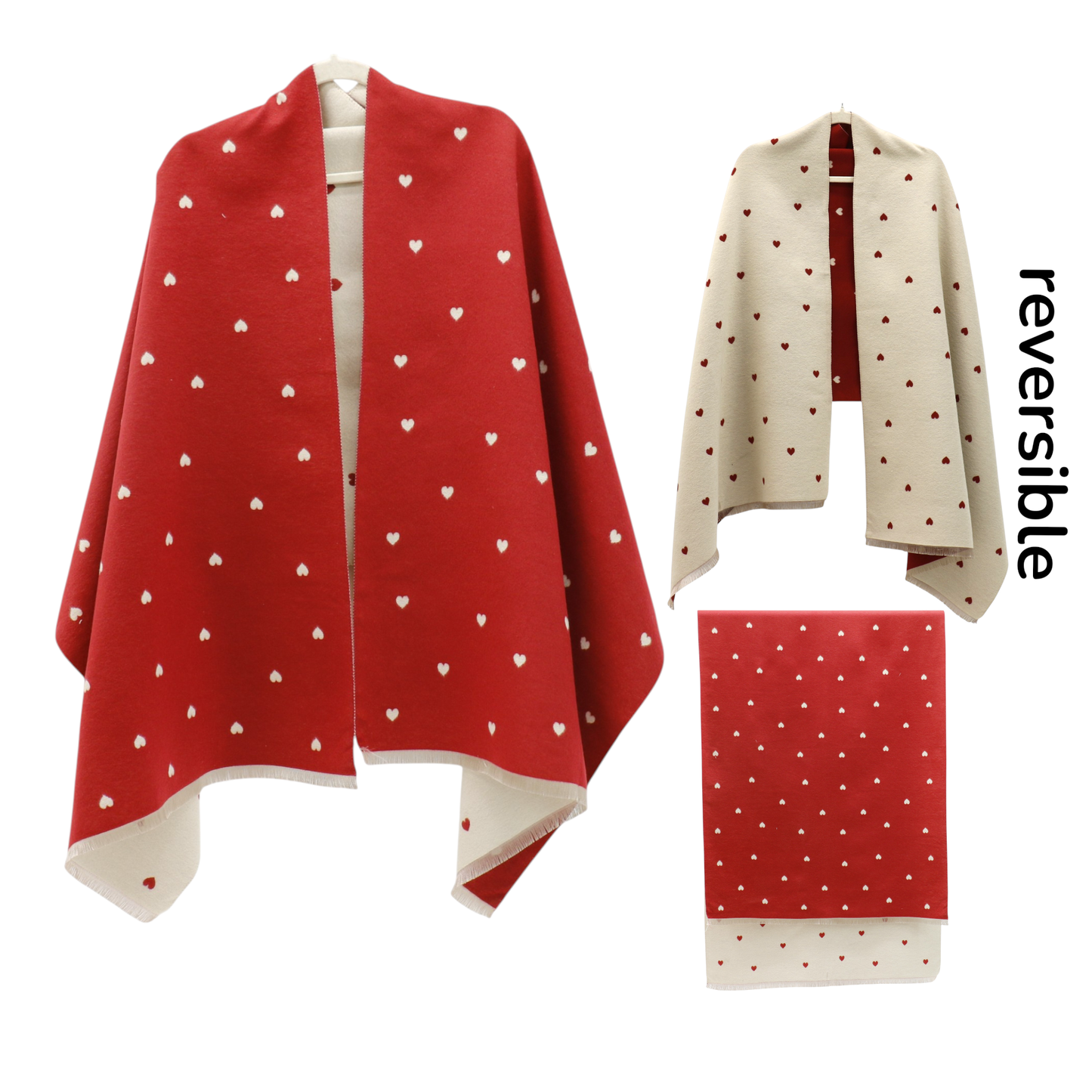 Cashmere Feel Winter Reversible Mini Heart Patten Scarf