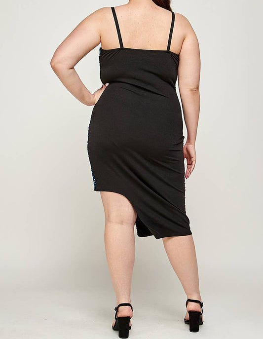 Curvy Multi-Color Sequin Asymmetrical Dress