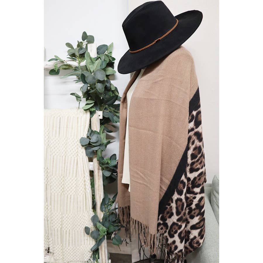 Half Leopard and Half Solid Oblong Scarf