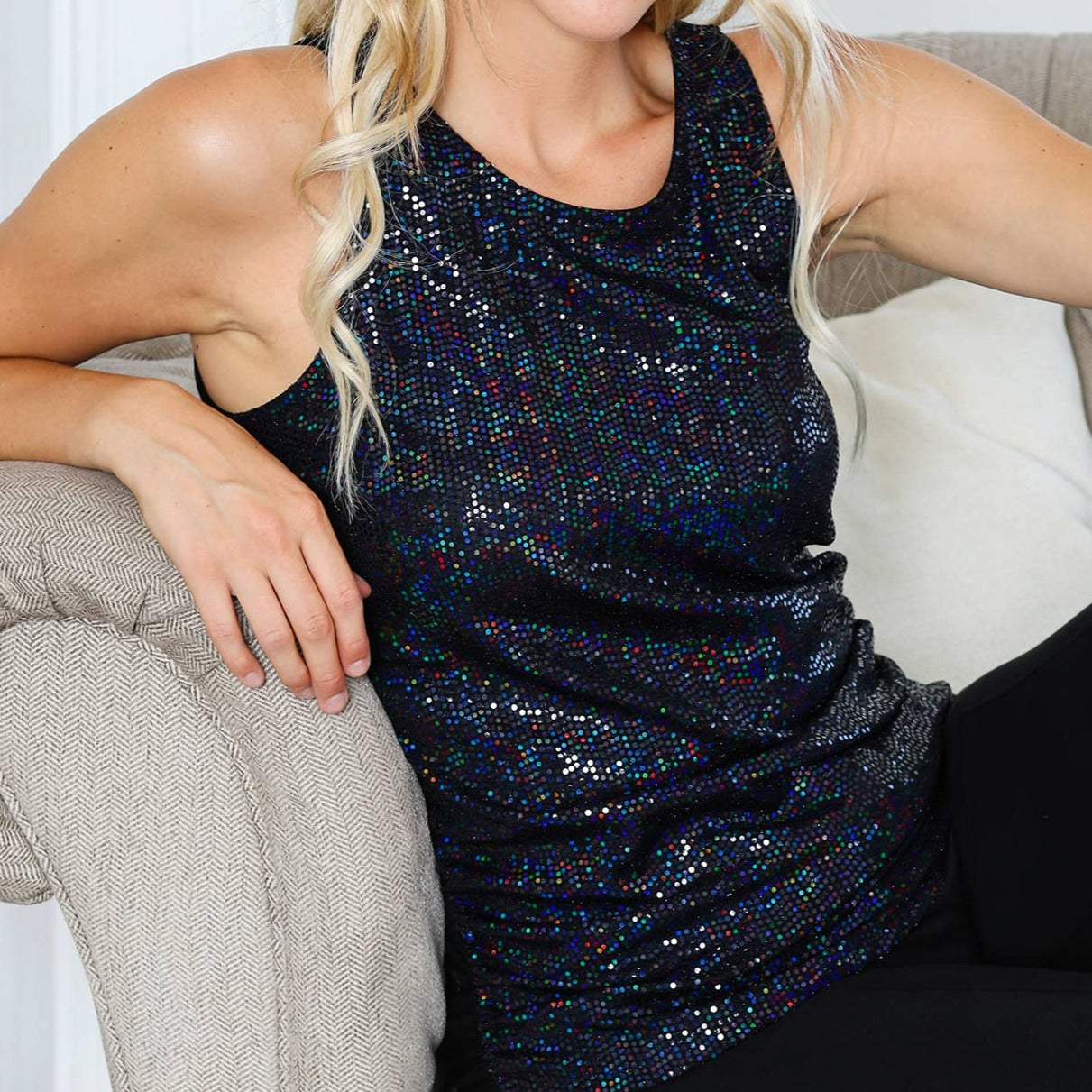 SEQUIN SIDE RUCHED TANK