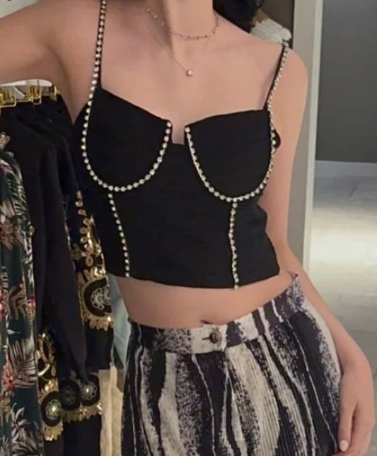 Rhinestone Crop Tank Top