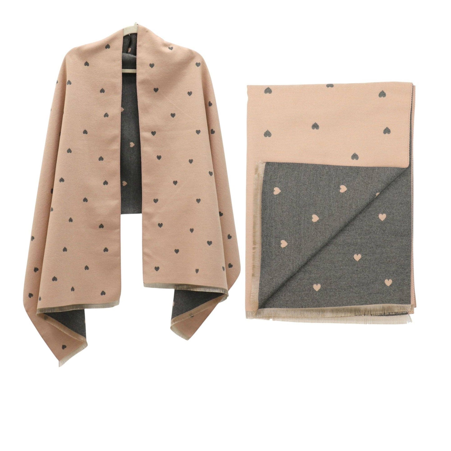 Cashmere Feel Winter Reversible Mini Heart Patten Scarf