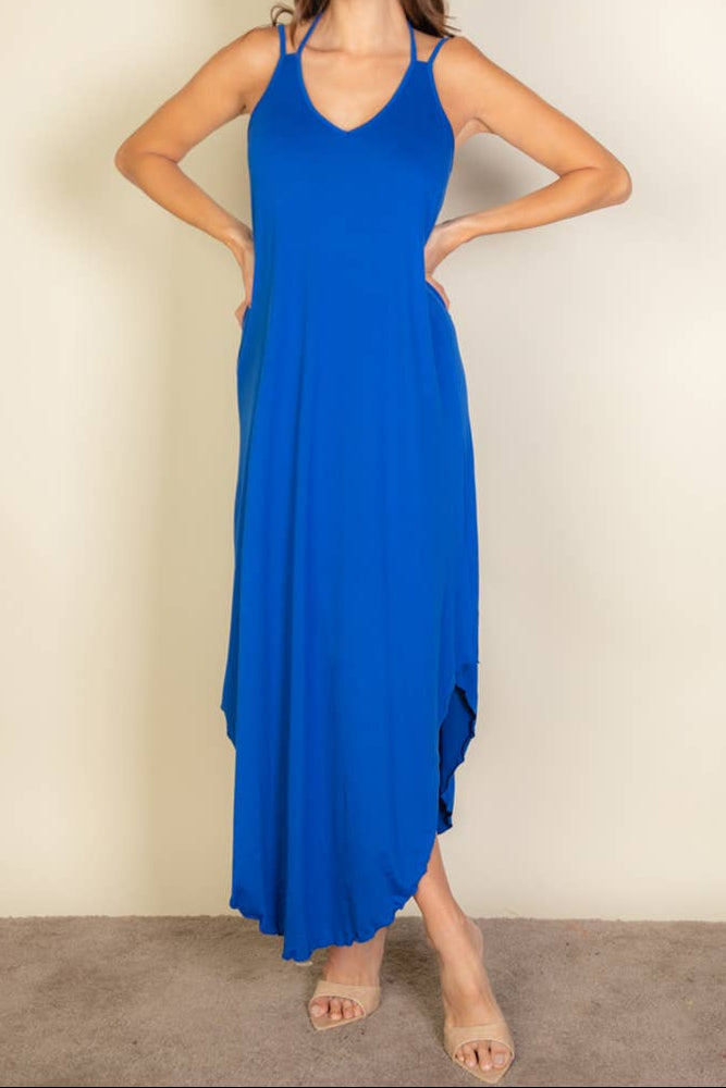 Solid Blue Cami Double Strap Dress