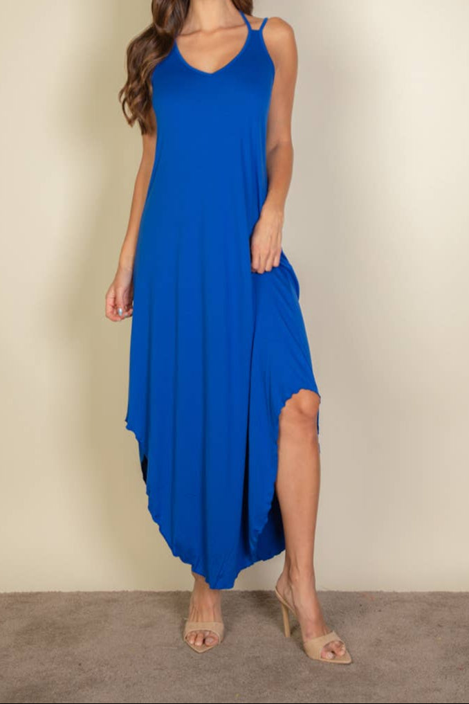 Solid Blue Cami Double Strap Dress