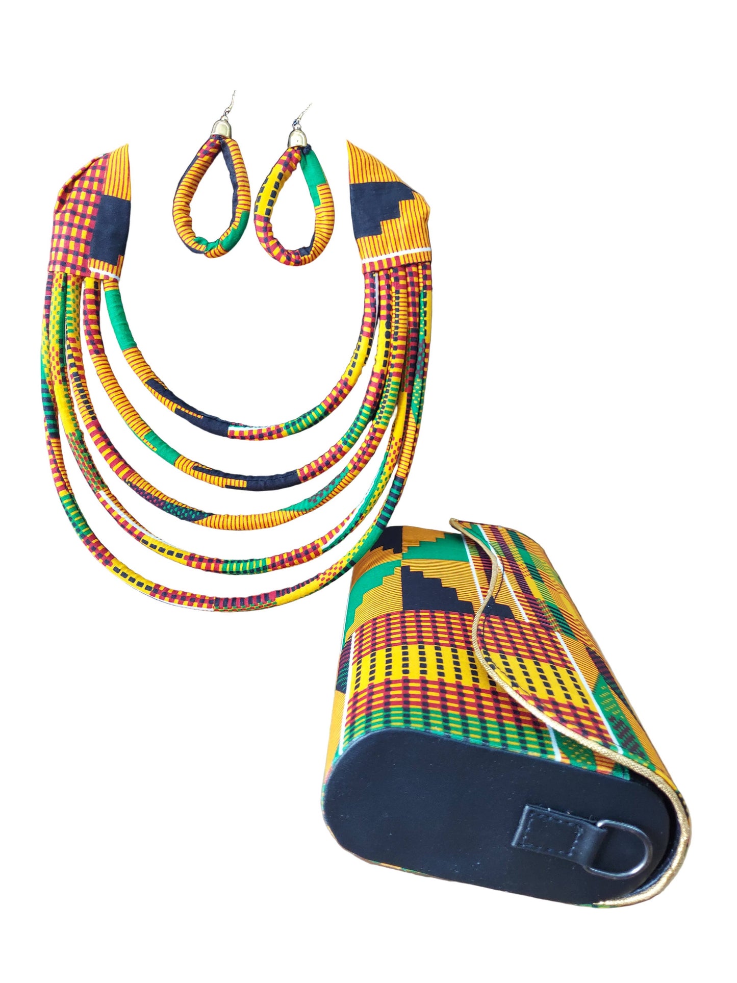 Ankara Kente Clutch Bag & Rope  Necklace Set