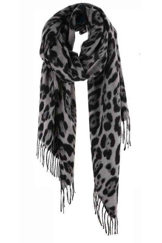 Leopard Print Oblong Tassel Scarf