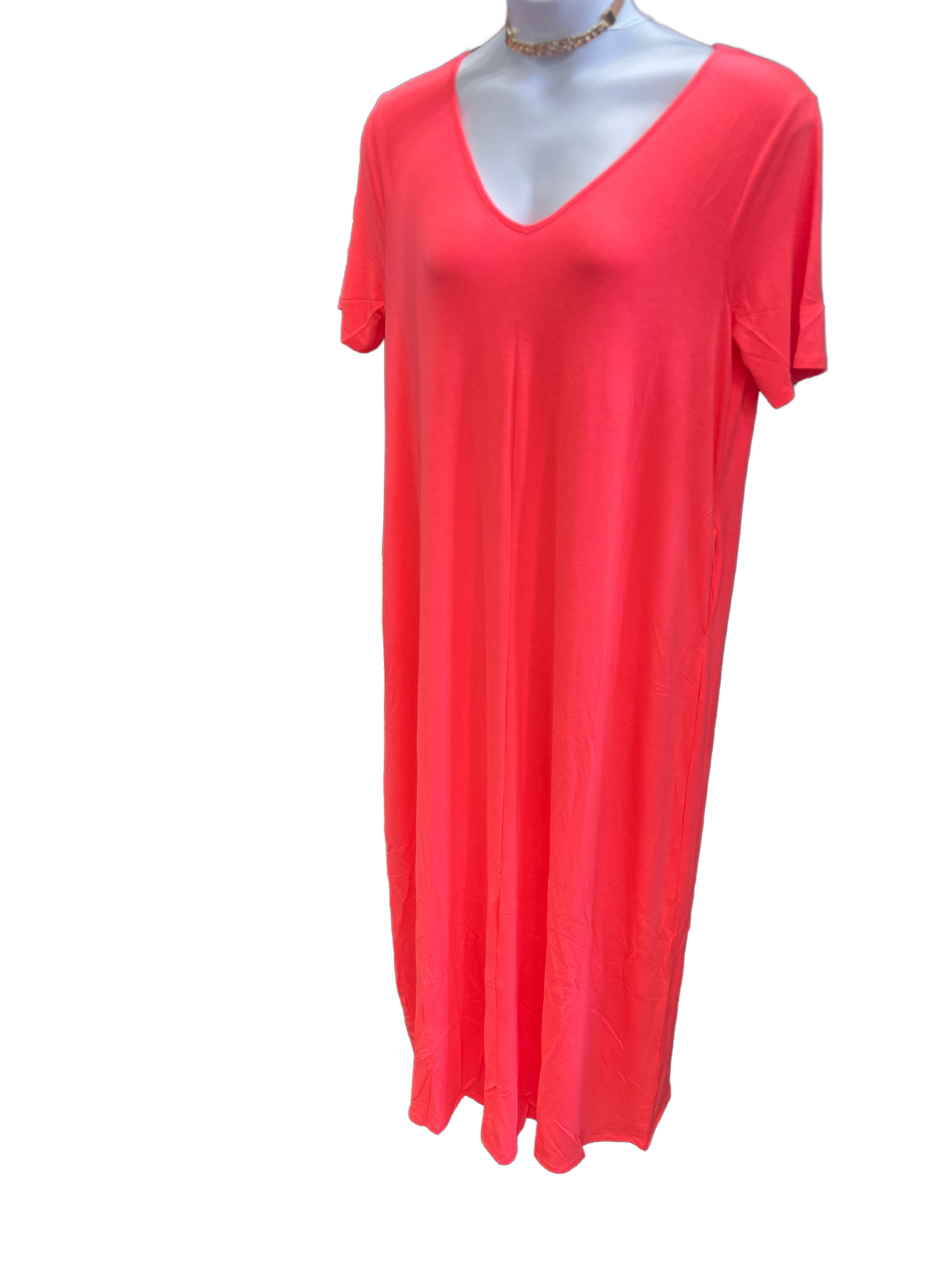 Curvy V Neck Short Sleeve Maxi Dress With Side Pocket