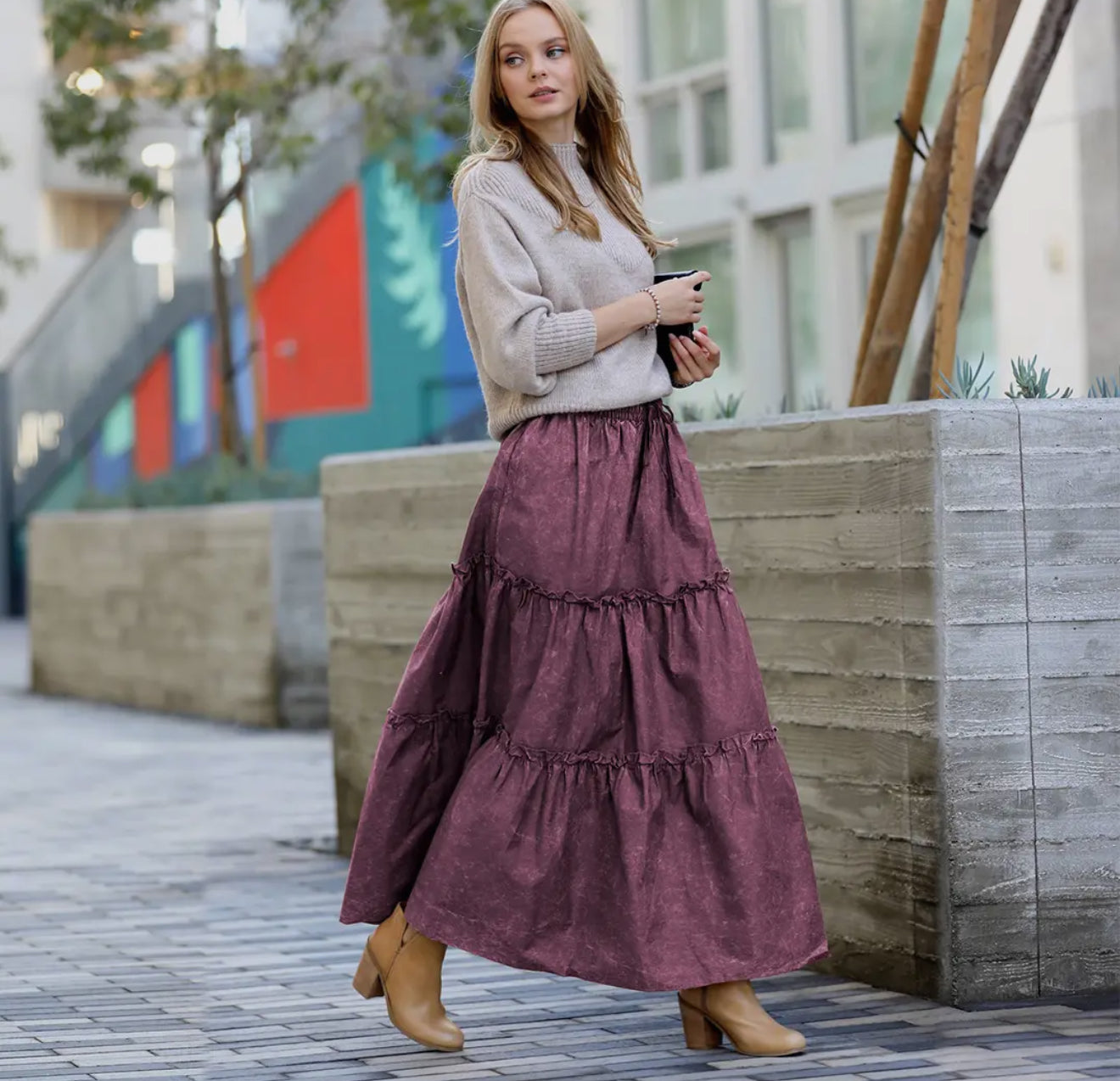 Vintage washed tiered skirt