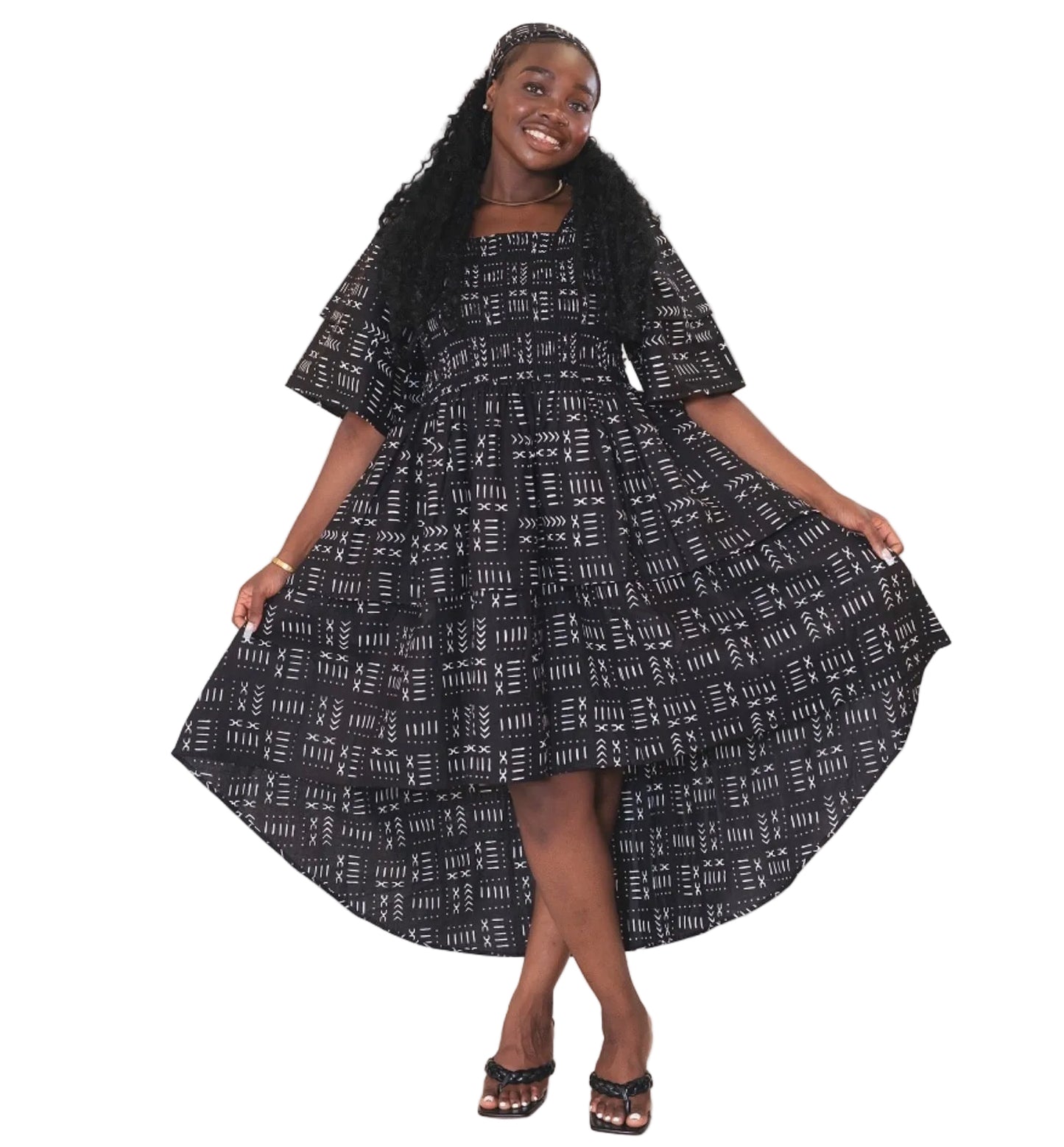 Ankara Black/White Hi-Low Dress