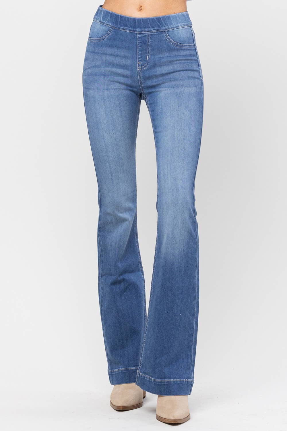 Denim Pull On Flare Jeans