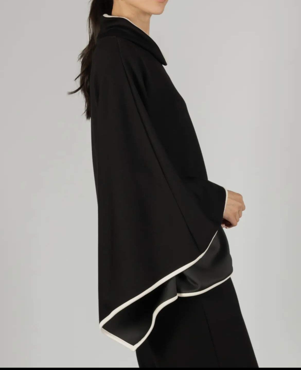 Black  P. Cill Butter Modal Contrast Cowl Neck Poncho Top