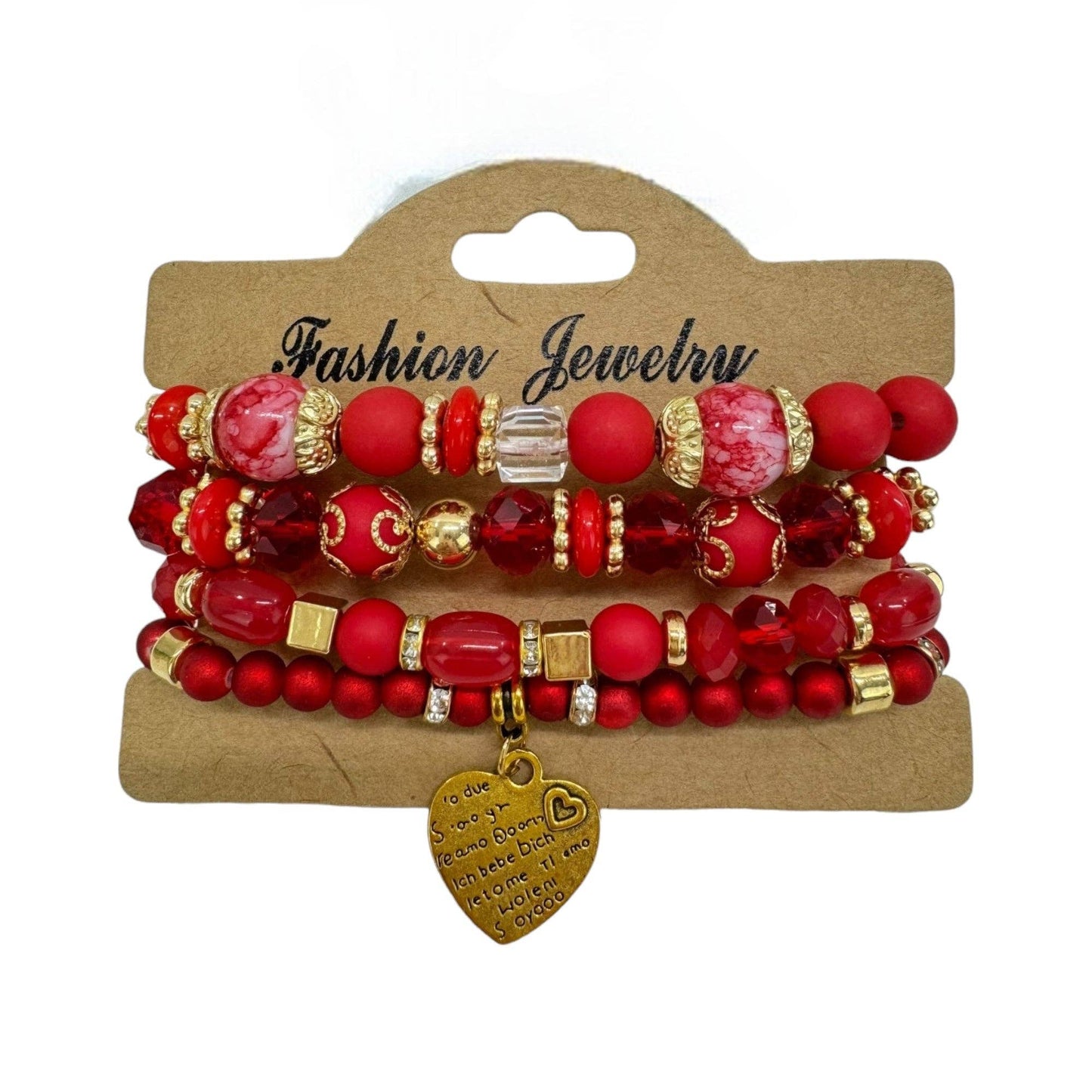 Natural Stone Heart Love Letter Charm Bracelet Set