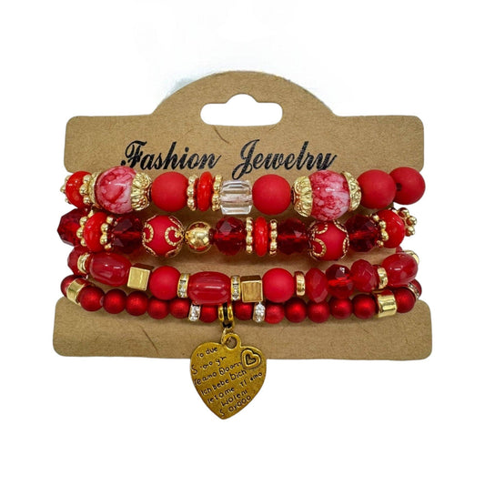 Natural Stone Heart Love Letter Charm Bracelet Set