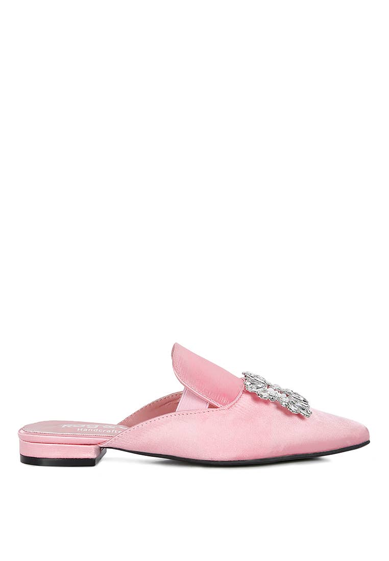 PERRINE Diamante Jewel Satin Mules in Black