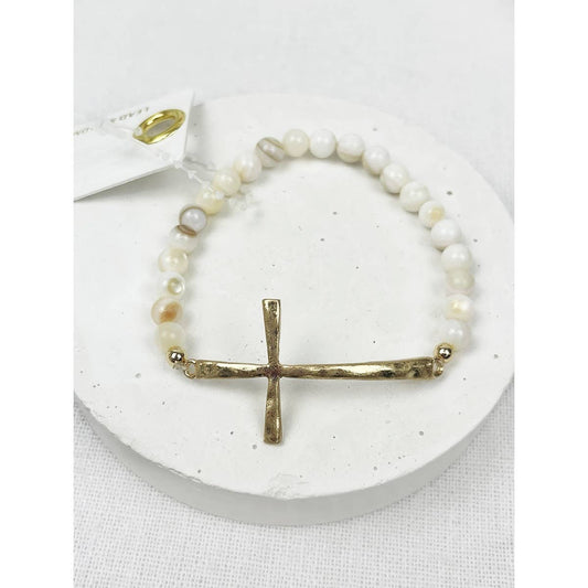 Hammered Cross Mix Beads Bracelet