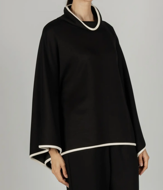 Black  P. Cill Butter Modal Contrast Cowl Neck Poncho Top